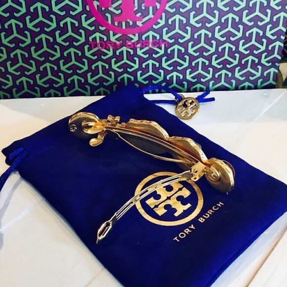 TORY BURCH KIRA 18 K GOLD PLATED BARRETTE HAIR ACCESSORIES - Picture 2 of 7